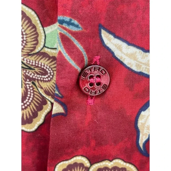 ETRO Womens Long Sleeve Collared Button Up Floral Shirts Red Sz 42 - Picture 4 of 12